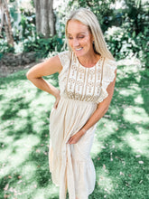 Load image into Gallery viewer, cream embroidered midi dress
