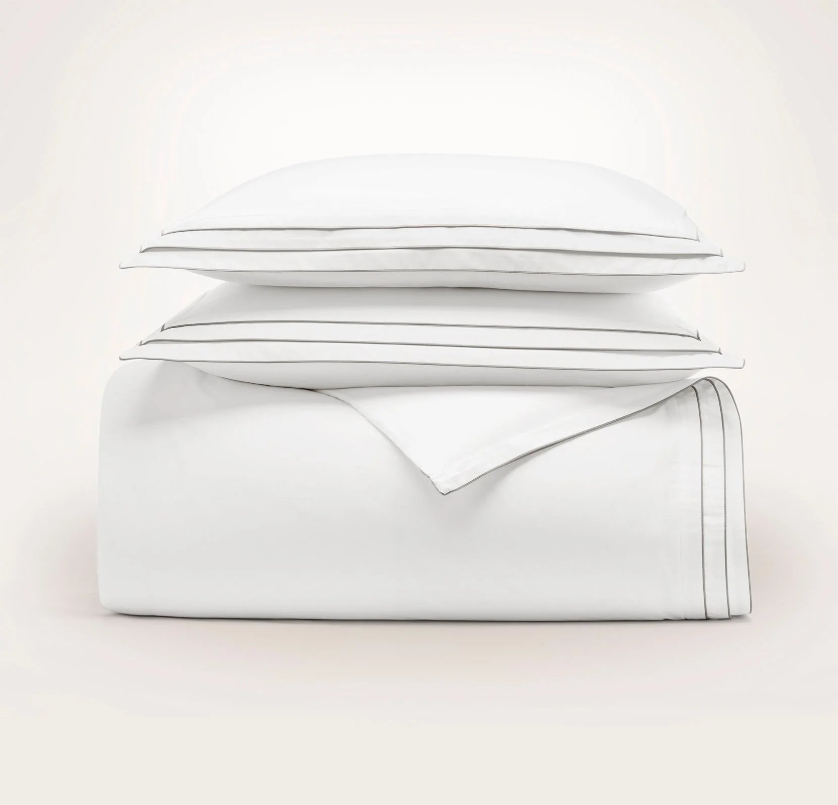 Signature Embellished Duvet Set - White/Pewter Triple Framed