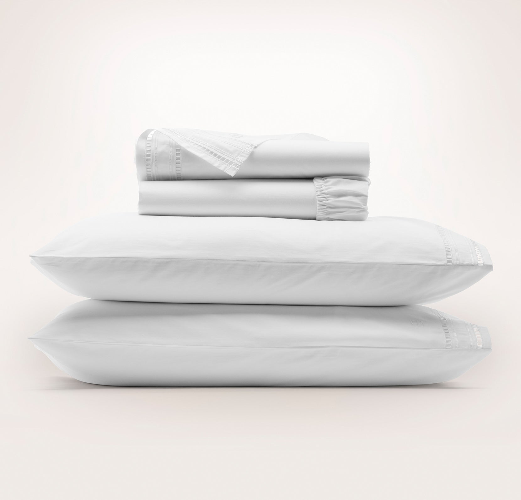 Signature Embellished Sheet Set - White/White Ladder Stitch