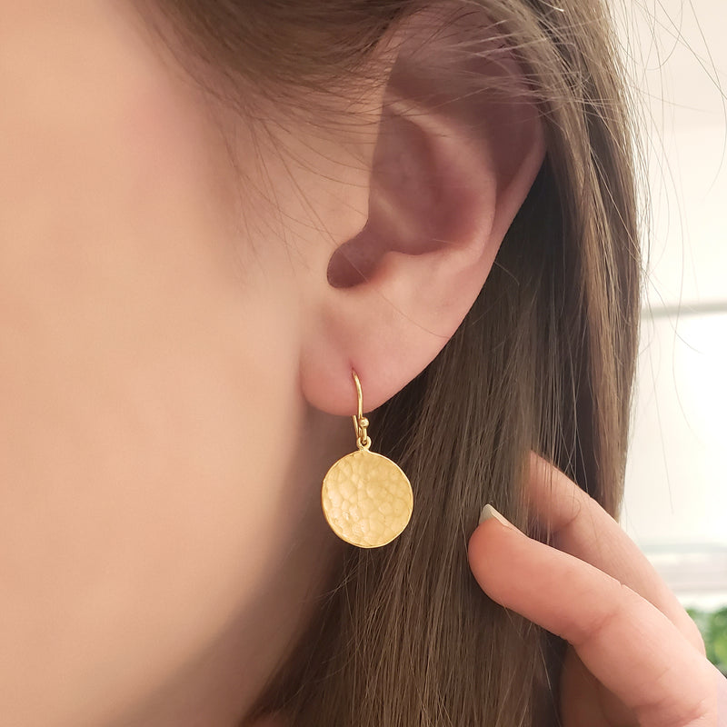 Hammered Disc Coin Drop Earrings