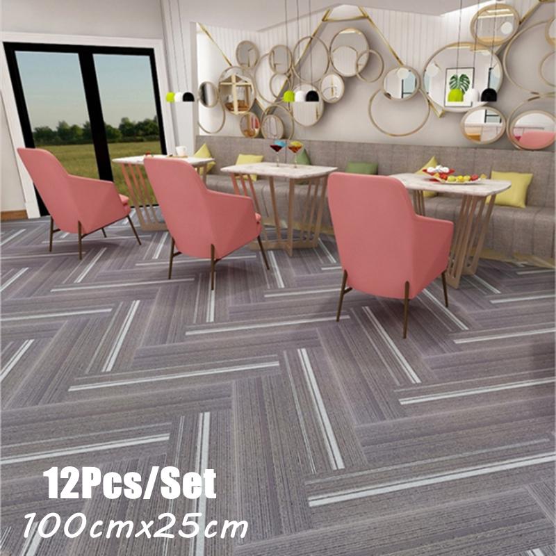 12Pcs/Set 40 x10 Commercial Strip Carpet Tile Washable Floor Tile Home Office