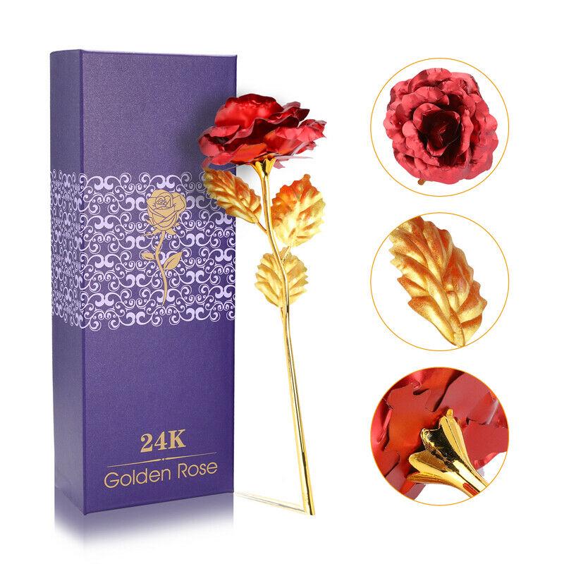 24K Gold foil Plated Rose Flower Crystal Necklace for Valentine's Day Gift