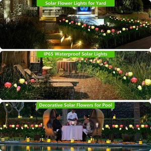 2-PCS Solar Powered Rose Flower 8LED Lights Stake Yard Garden Lamp Outdoor Decor