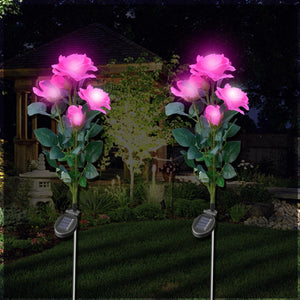 2 Pack Solar Power Rose Flower Lights Outdoor Garden Landscape Yard Lamp Decor