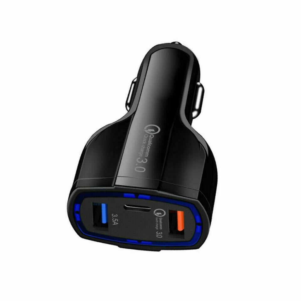 Black Fast Car Charger QC3.0 PD 2 USB+1 PD Type C For iPhone Samsung Oneplus
