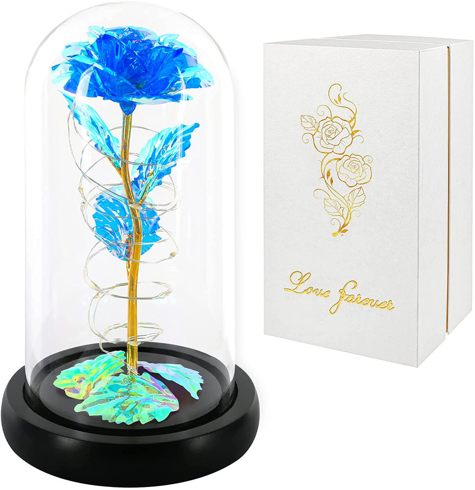 Colorful Rose Flower Gift for valentine,Love Flowers Women's Gift Birthday Gifts Colorful Artificial Flower Gift Led Light String on Ros Flower in A Glass Dome,Unique Gift for Her,Valentines Day Gifts