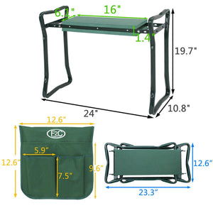 Kneeler Garden Foldable Bench Stool Soft Cushion Seat Pad Kneeling w Tool Pouch