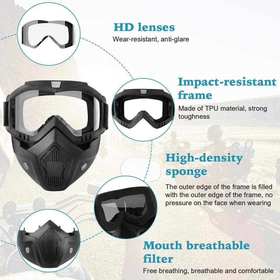 Detachable Cycling Sunglasses Snow Ski Goggles Winter Motorcycle Tactical Mask