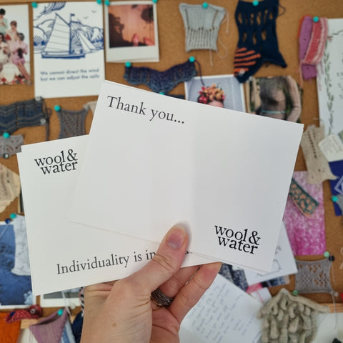 Thank You Cards held against a Swatch Board