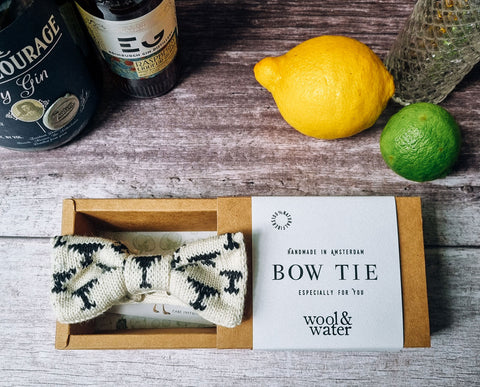 Cream Bow Tie with Black Martin Glass Pattern in Box