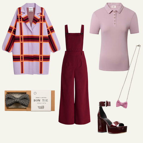 Wes Anderson Burgundy kleurenpalet outfit voor dames