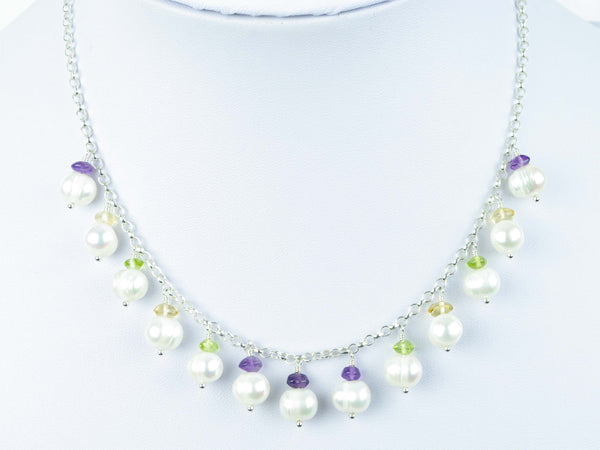 Pearl Dream Necklace - Freshwater Pearls, Amethyst, Citrine, Peridot & Sterling Silver. Jewellery by Linda
