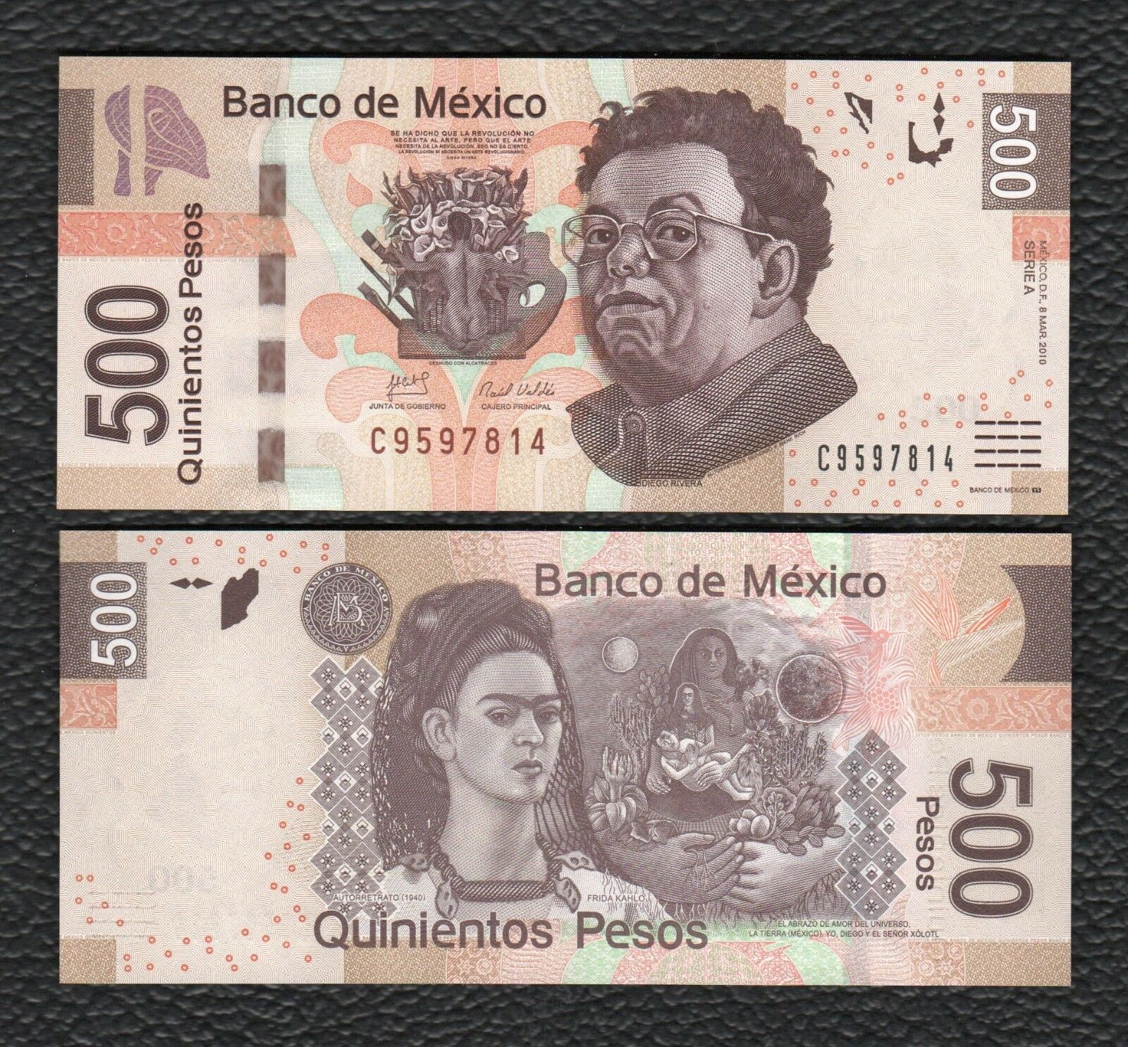 2010 14 Mexico 500 Pesos “artists Diego Rivera And Frida Kahlo” Size St Palm Island 4886