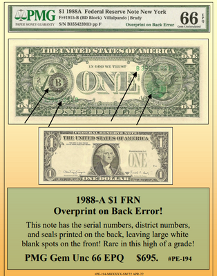 $10 1988-A Federal Reserve Note Fold-Over Error