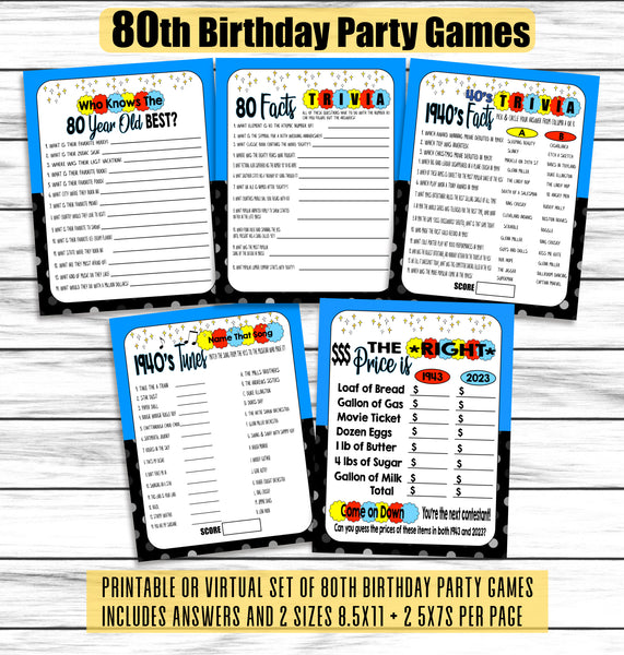 80th Birthday Party Printable 1940s Games Turning 80 Instant Downloa Enjoymyprintables