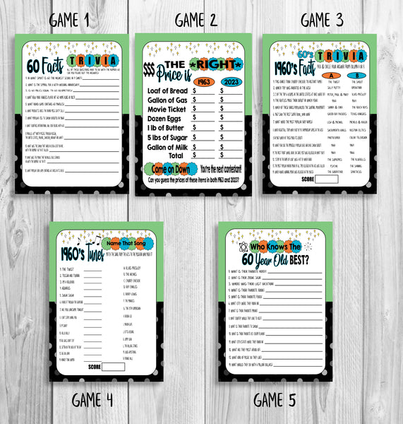 60th Birthday Party Printable 1961 Games Turning 60 Instant Download Enjoymyprintables