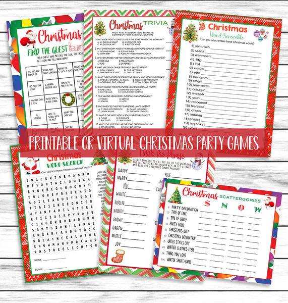 6 Christmas Party Family Game Set, Printable or Virtual Kids Adults Ac ...