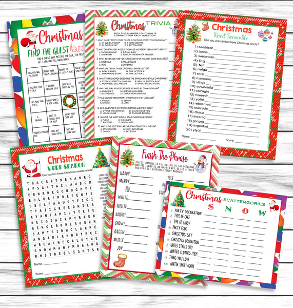 6 Christmas Party Family Game Set, Printable or Virtual Kids Adults Ac ...