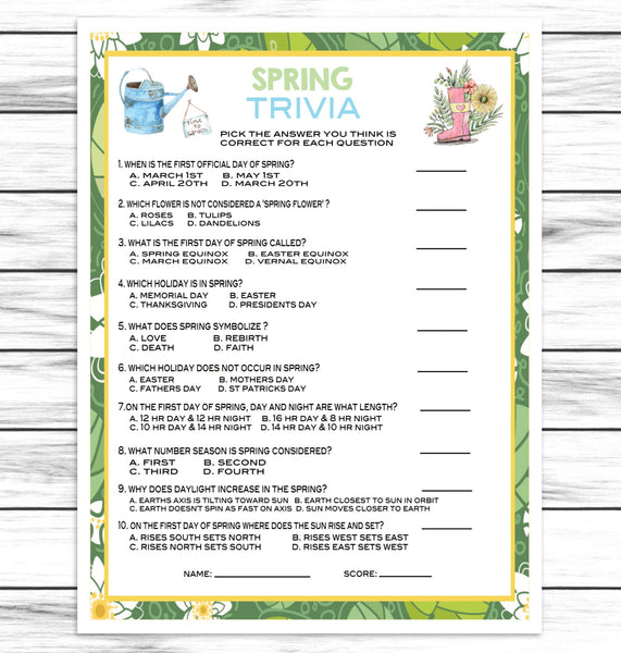 Spring Party Trivia Game, Kids Or Adults Spring Printable Or Virtual G