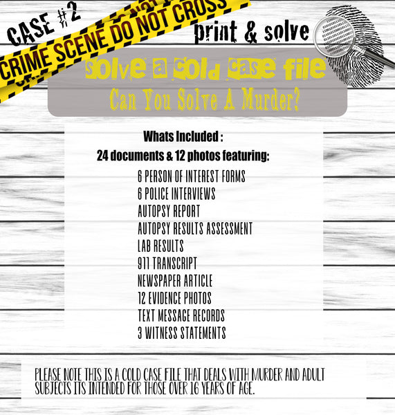 Murder Mystery Print And Solve At Home Cold Case File 2 Detective Game