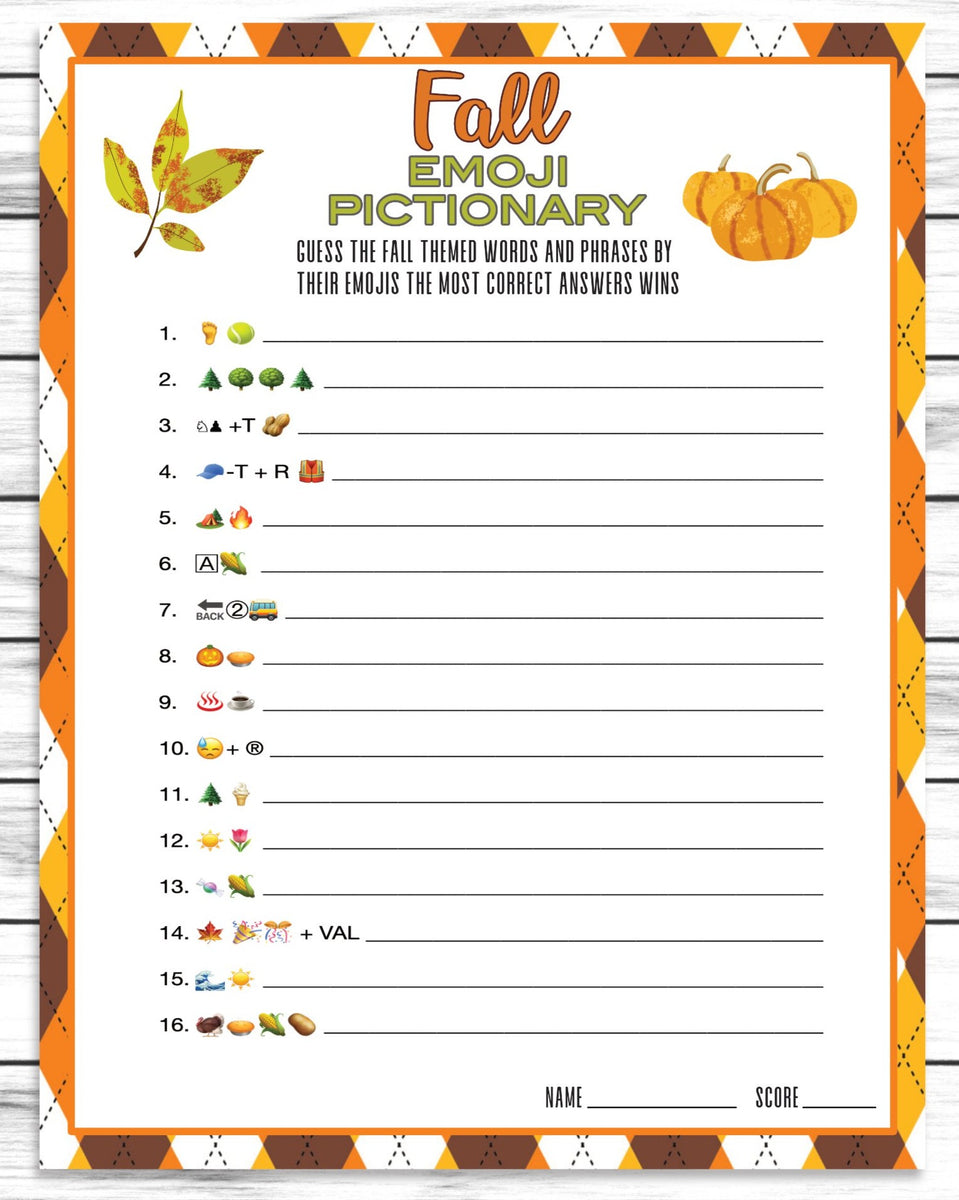 Fall Autumn Emoji Game, Printable Or Virtual Classroom Activity Sheet ...