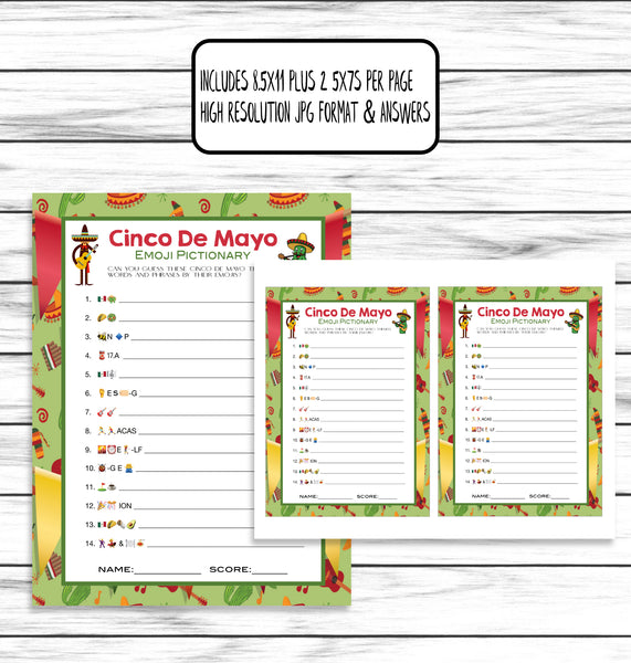 Cinco De Mayo Emoji Pictionary Game, Printable Kids Activity Sheet, In ...