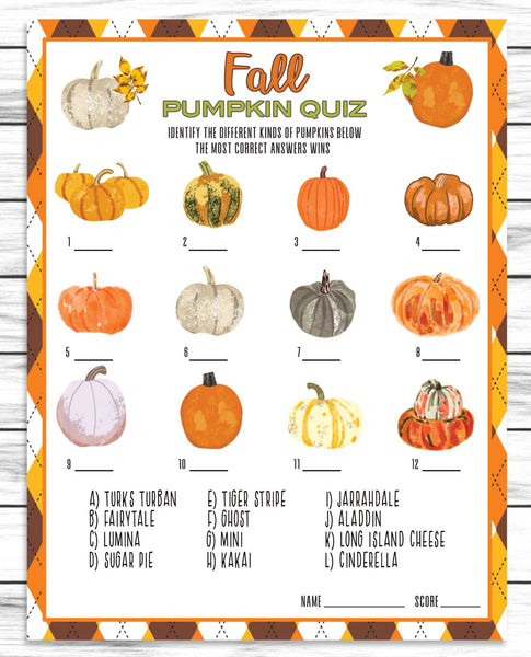 Fall Autumn Party Family Reunion Pumpkin Trivia Game Printable Or Vir Enjoymyprintables