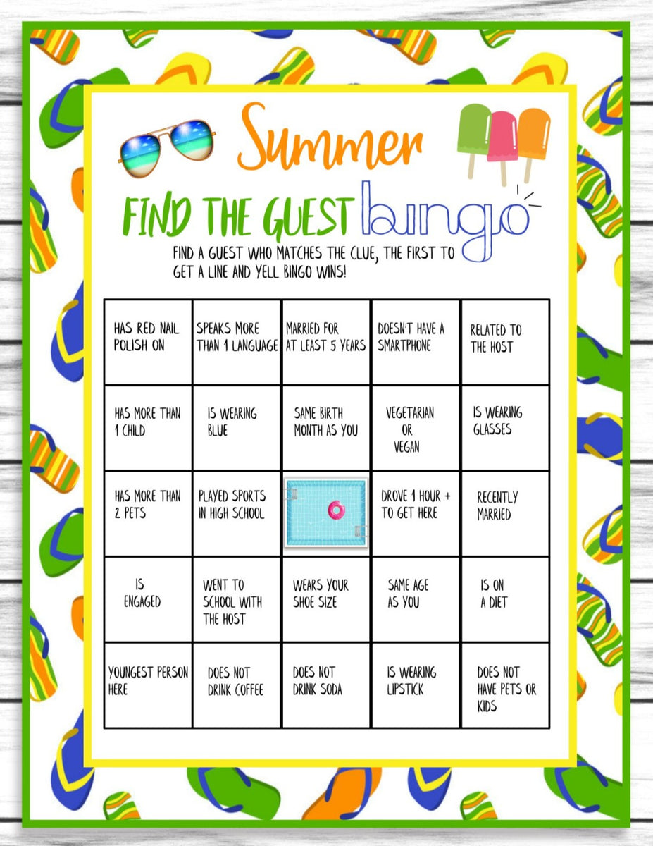 Summer Party Family Reunion Find The Guest Bingo Game, Printable Party ...