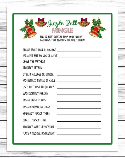 Christmas Jingle Mingle Game, Printable Or Virtual Holiday Party Game –  Enjoymyprintables