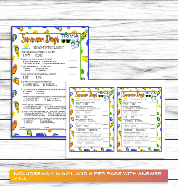 Summer Party Family Reunion Trivia Game Printable Kids Activity Sheet Enjoymyprintables