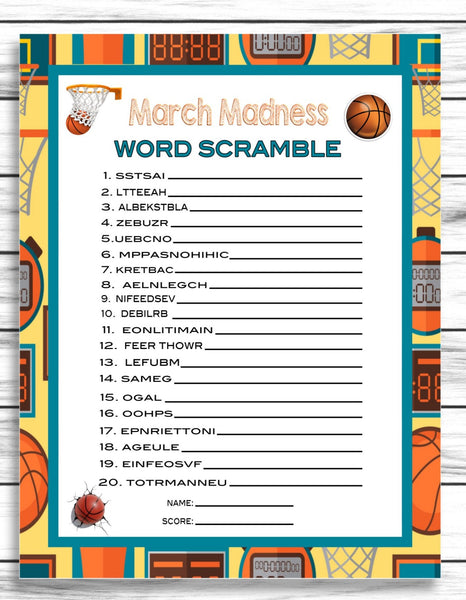March Madness Word Scramble Party Game College Basketball Game Word Enjoymyprintables