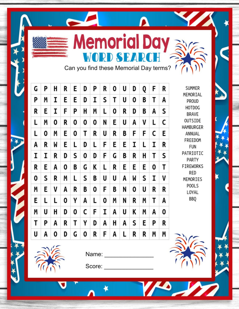 Free Printable Word Searches For Memorial Day
