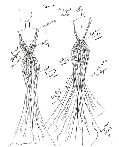 hand drawn sketch of a wedding gown