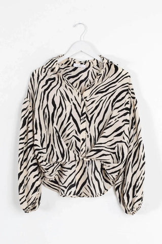 Kariella Zebra Striped Button Up Blouse