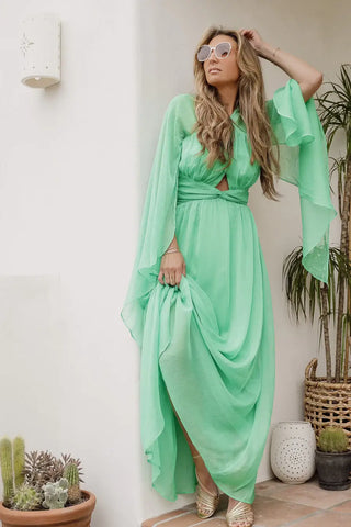 Kariella 70's Glam Maxi Dress Green Maxi Dress