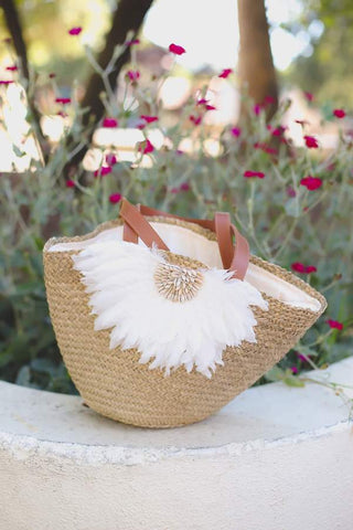 Flower Embellishment Woven Bucket Bag