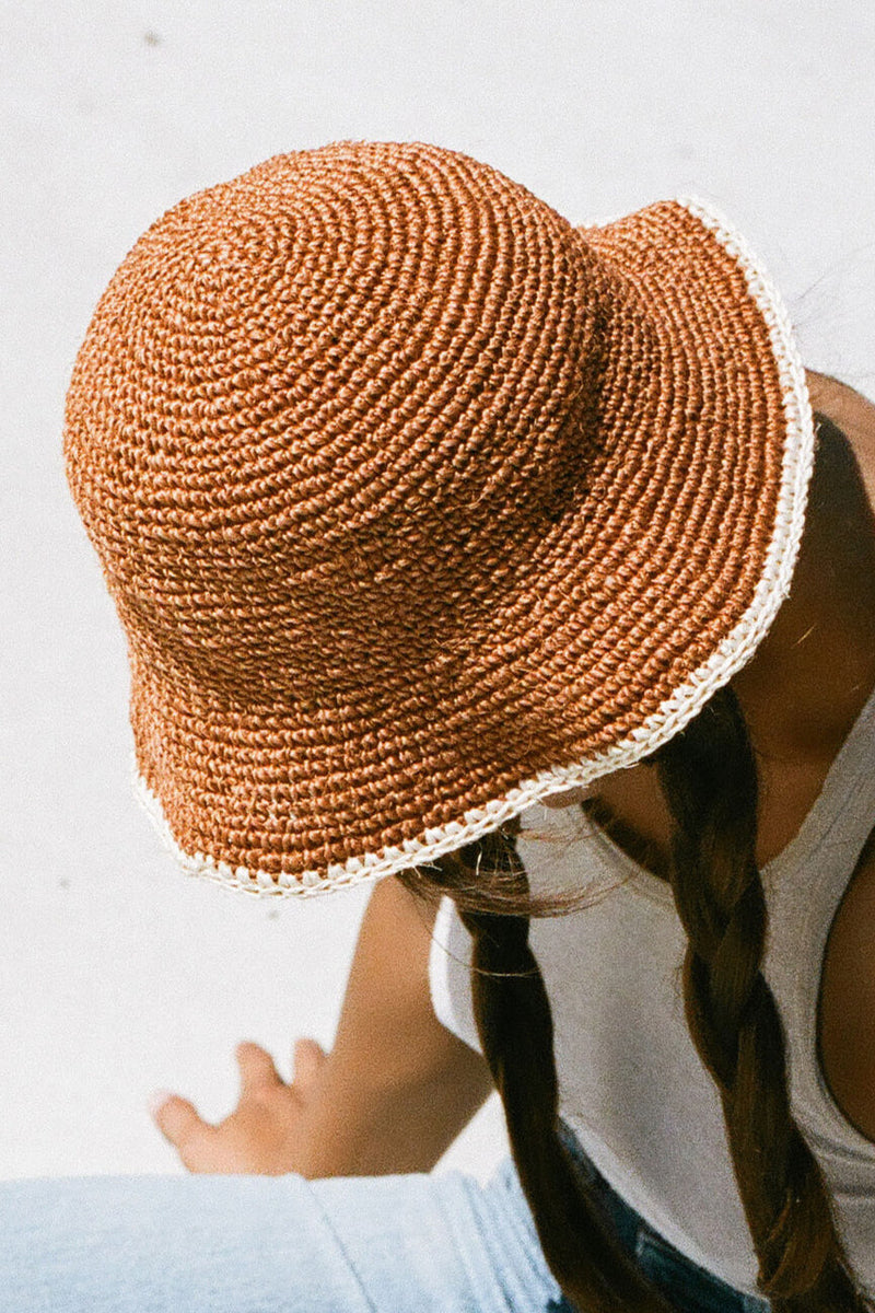 orange woven bucket hat