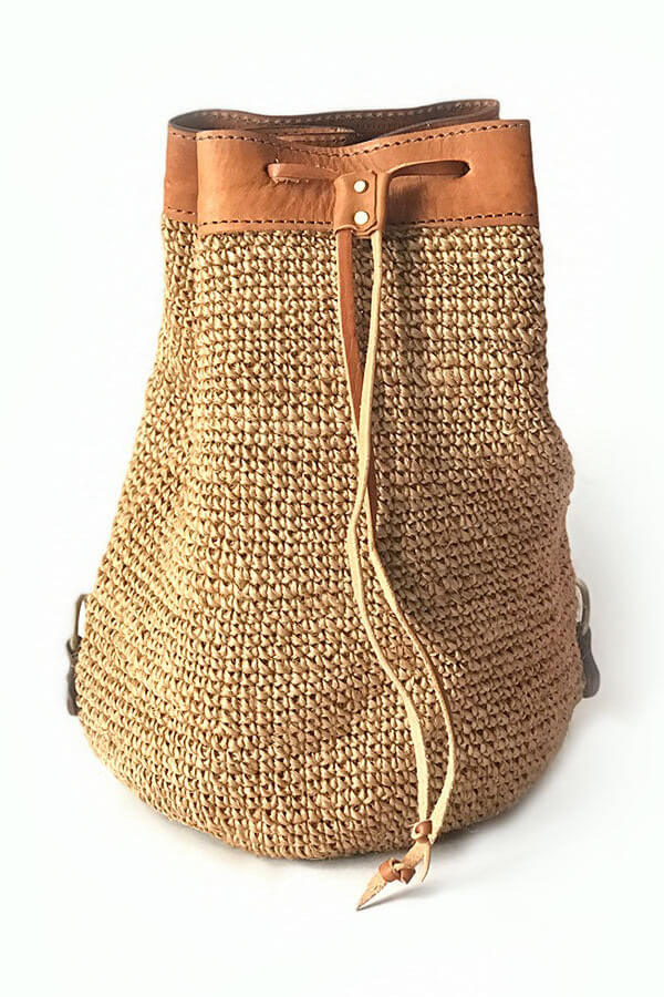 Made by Minga  Woven Water Bottle Holder with Leather Strap