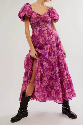 Kariella Magenta Ruffle Midi Dress Valentine's Day Midi Dress