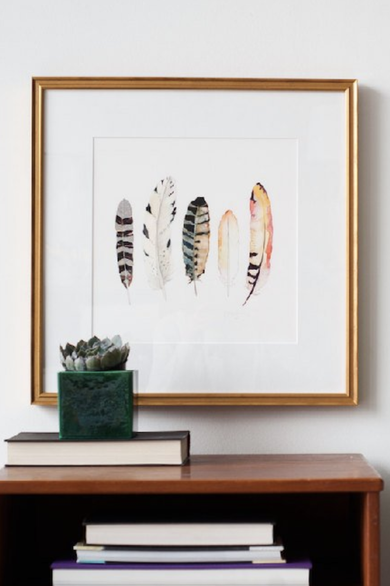 Snoogs & Wilde Art Feather Wall Art Watercolor Paintings Minimalist Wall Art