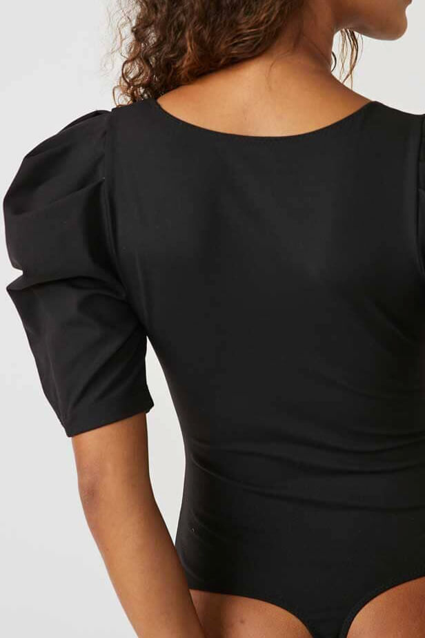 va va voop deep v neck bodysuit puff sleeves