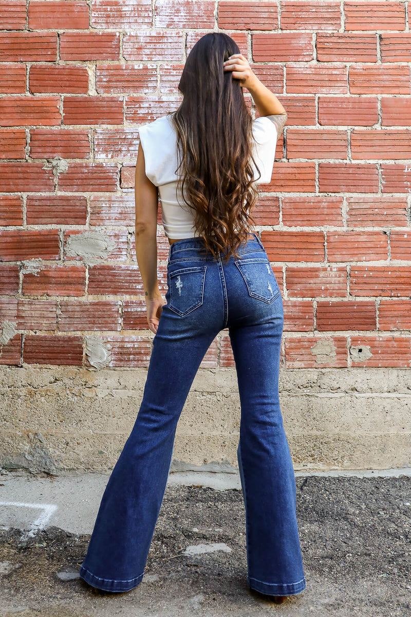 Flare jeans with light distressing