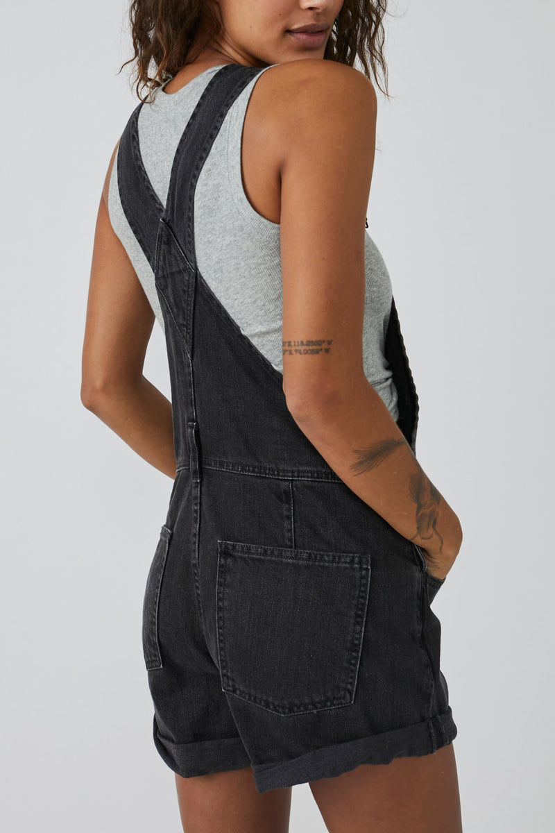 black denim overall shorts