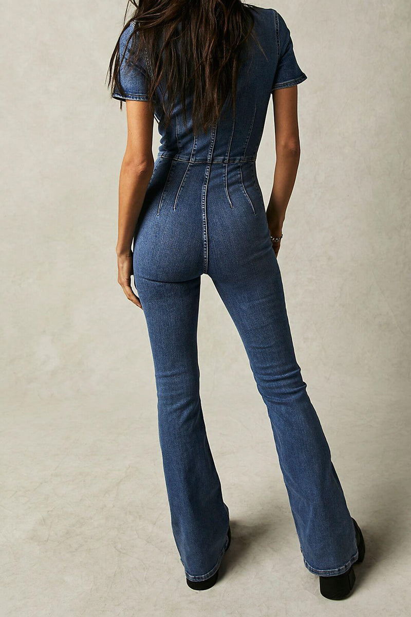 denim flare jumpsuit