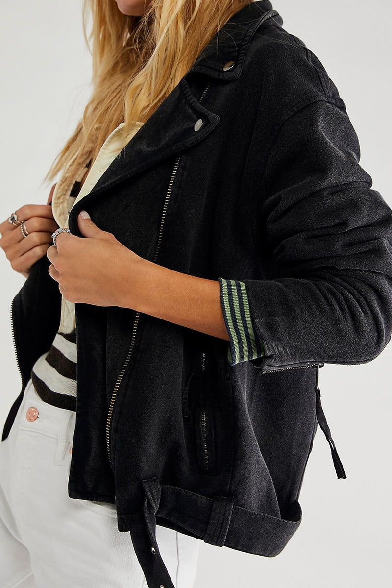 rebel rebel knit moto jacket black