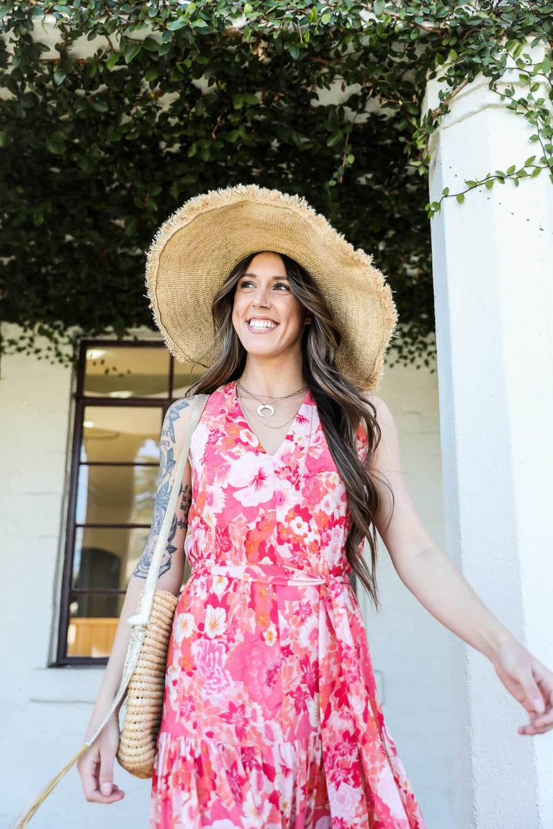 red floral spring maxi dress