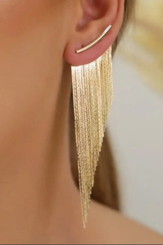 gold fringe crawler earrings