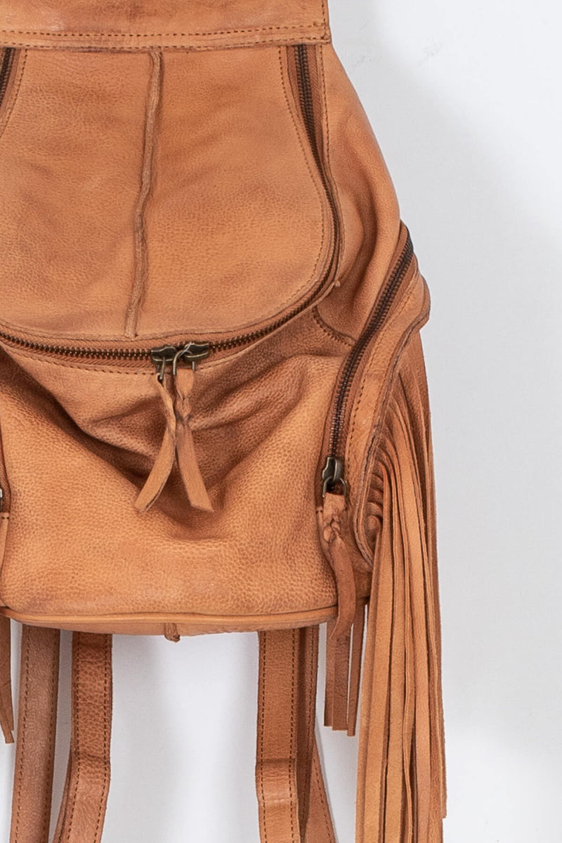 Light brown hippie fringe backpack | Kariella
