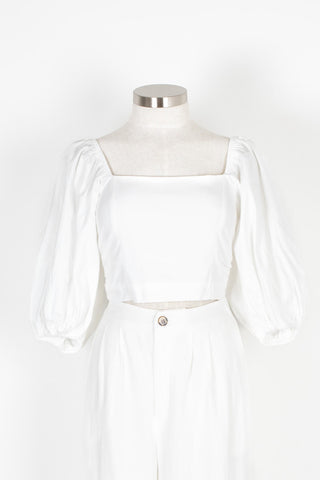 Women's white puff sleeve square neck blouse | Kariella