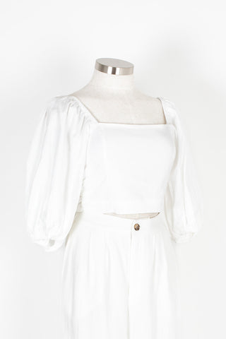Women's white puff sleeve summer blouse | Kariella